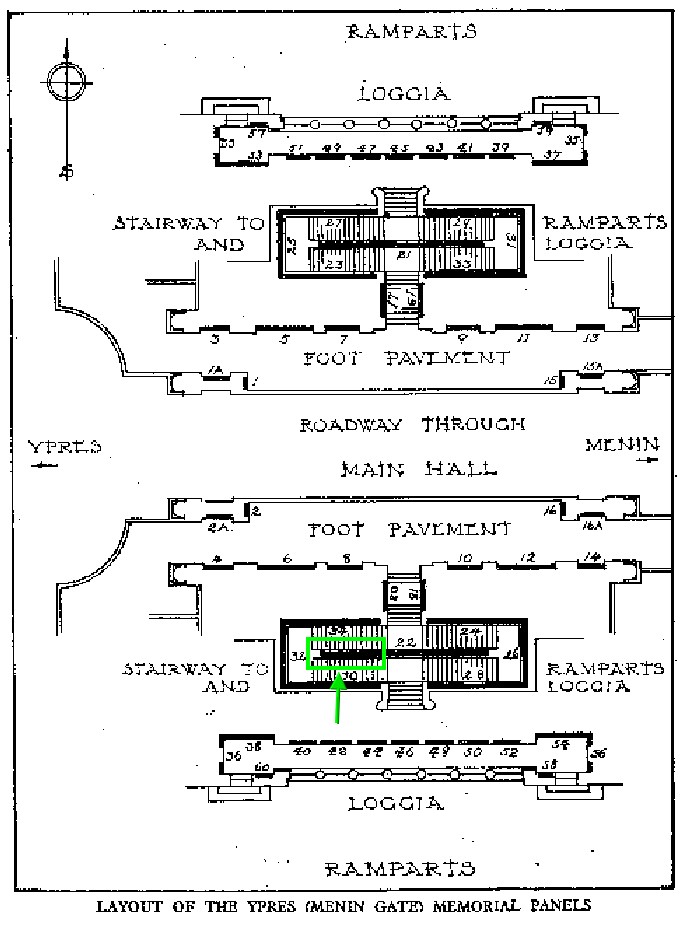 Layout of the memorial showing his grave reference panels.